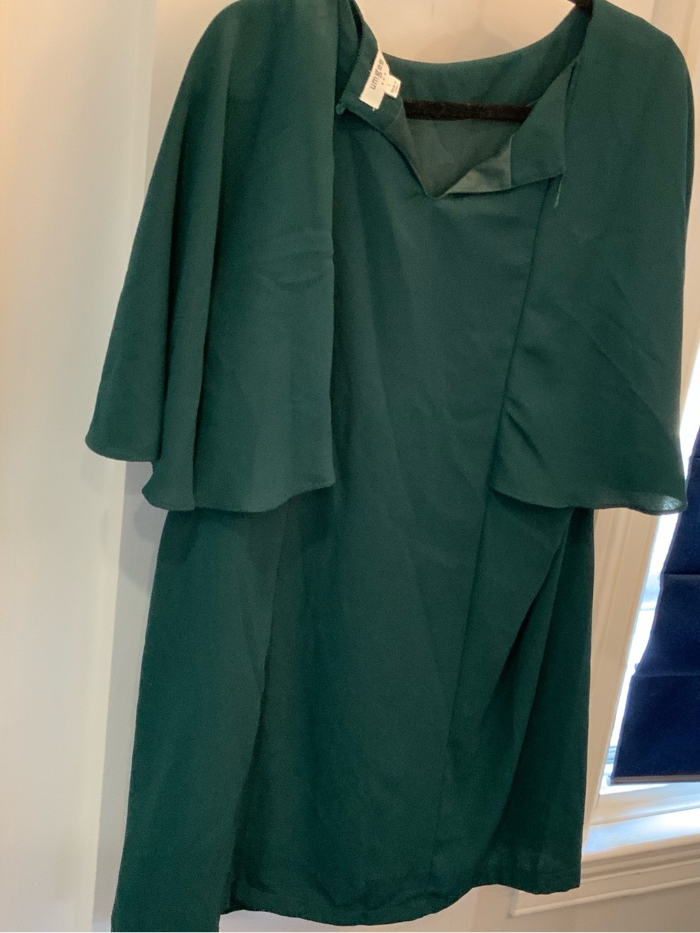 Elegant Dark Green Cape-Sleeve Women’s Dress size large sku 3322